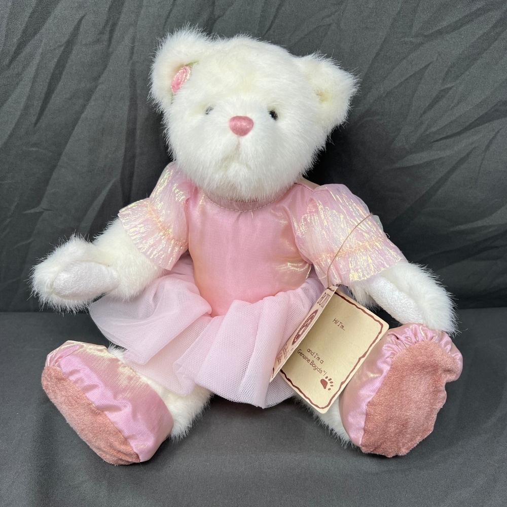 Boyds Bears Missie Tutu Ballerina plush Head Bean 12 Inch White Pink Jointed Toy